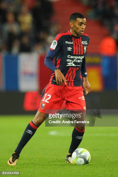 Ronny Rodelin of Caen during the Ligue 1 match between SM Caen and AS Saint Etienne at Stade Michel D'Ornano on August 12, 2017 in Caen.