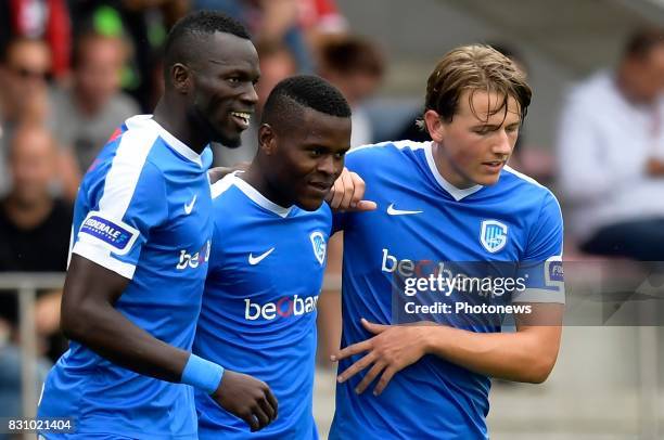 Ally Mbwana Samatta forward of KRC Genk celebrates scoring a goal during the Jupiler Pro League match between Royal Antwerp and KRC Genk on August...