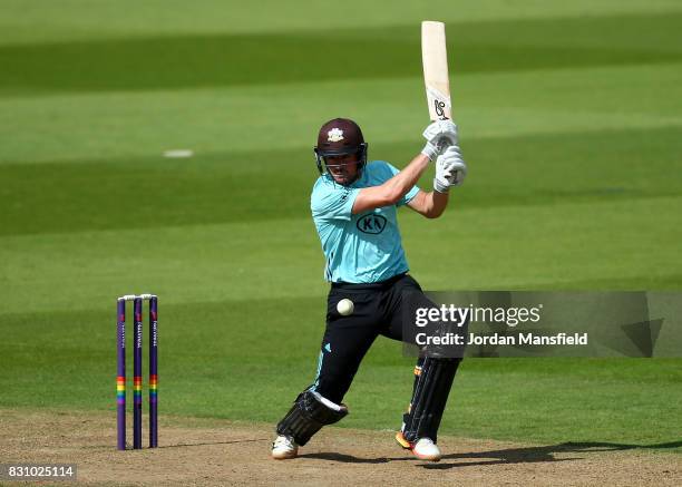 Moises Henriques of Surrey bats during the NatWest T20 Blast match between Surrey and Sussex Shark at The Kia Oval on August 13, 2017 in London,...