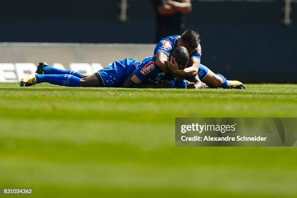 Sassa of Cruzeiro celebrates their second goal during the match between Sao Paulo and Cruzeiro for the Brasileirao Series A 2017 at Morumbi Stadium...