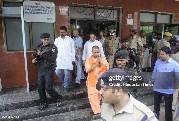 Uttar Pradesh CM Yogi Adityanath along with Central Minister JP Nadda visits BRD Medical Centre in Gorakhpur, on August 13, 2017 in Lucknow, India....