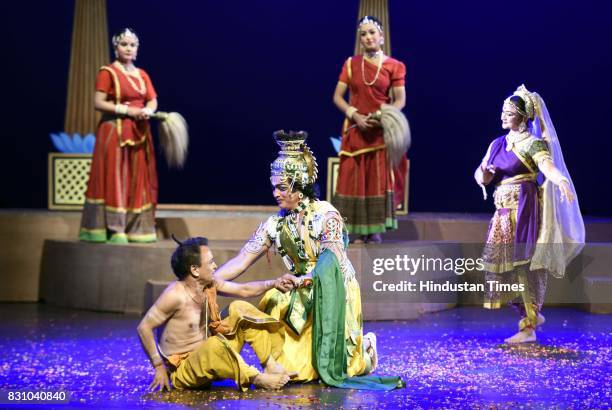 Artists perform a dance drama depicting life of Lord Krishna from his birth to his emancipation, organised by Shriram Bhartiya Kala Kendra at Kamani...