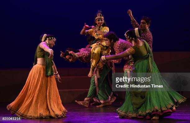 Artists perform a dance drama depicting life of Lord Krishna from his birth to his emancipation, organised by Shriram Bhartiya Kala Kendra at Kamani...