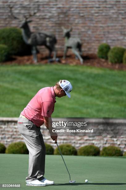 Charley Hoffman of the United States putts on the seventh green during the final round of the 2017 PGA Championship at Quail Hollow Club on August...