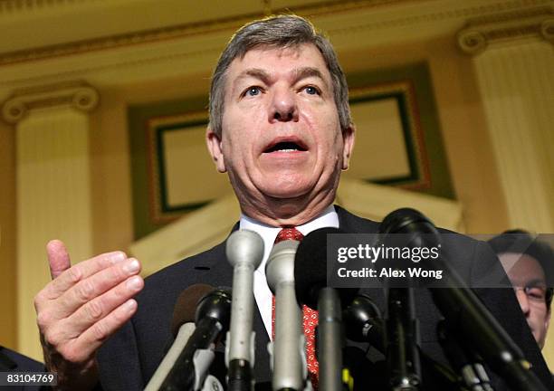 Minority Whip Rep. Roy Blunt speaks to the media after a House Republican closed meeting on the financial bailout package on Capitol Hill October 3,...