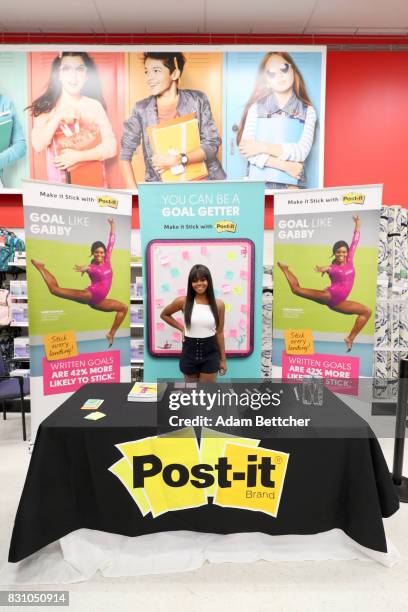 Champion Gymnast Gabby Douglas poses with Post-It Brand products on August 13, 2017 in Edina, Minnesota.