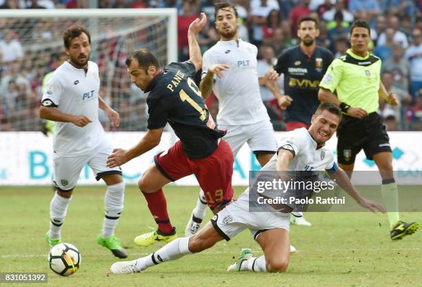 Goran Pandev and Romano Perticone during the TIM Cup match between Genoa CFC and AC Cesena at Stadio Luigi Ferraris on August 13, 2017 in Genoa,...