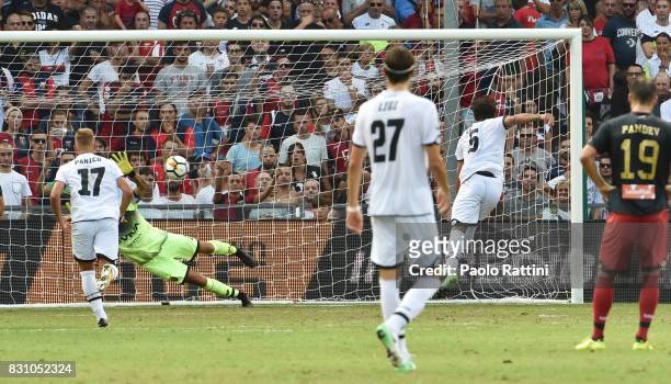Karim Laribi penalty 0-1 during the TIM Cup match between Genoa CFC and AC Cesena at Stadio Luigi Ferraris on August 13, 2017 in Genoa, Italy.