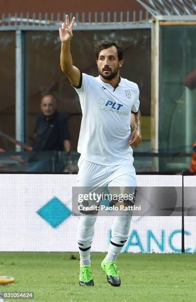 Karim Laribi celebrates after penalty 0-1 during the TIM Cup match between Genoa CFC and AC Cesena at Stadio Luigi Ferraris on August 13, 2017 in...