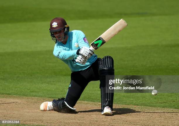 Jason Roy of Surrey bats during the NatWest T20 Blast match between Surrey and Sussex Shark at The Kia Oval on August 13, 2017 in London, England.