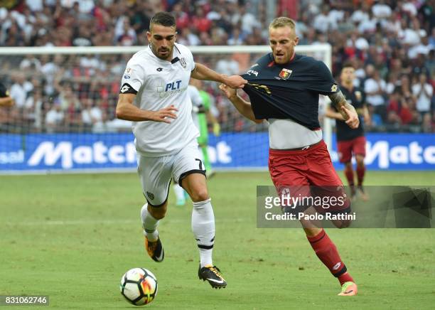 Nicol Fazzi and Luca Rigoni during the TIM Cup match between Genoa CFC and AC Cesena at Stadio Luigi Ferraris on August 13, 2017 in Genoa, Italy.