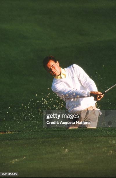 Timothy Hobbie Hits A Bunker Shot During The 1990 Masters Tournament