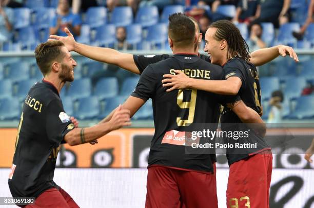 Diego Laxalt celebrate after score 2-1 during the TIM Cup match between Genoa CFC and AC Cesena at Stadio Luigi Ferraris on August 13, 2017 in Genoa,...