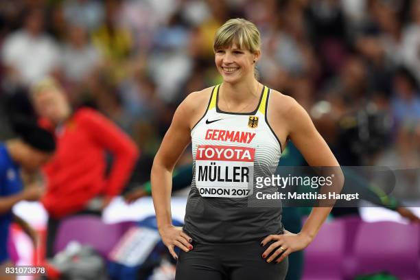 Nadine Muller of Germany competes in the Women's Discus final during day ten of the 16th IAAF World Athletics Championships London 2017 at The London...