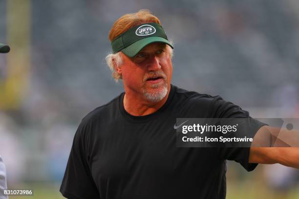 New York Jets outside linebackers coach Kevin Greene prior to the Preseason National Football League game between the New York Jets and the Tennessee...