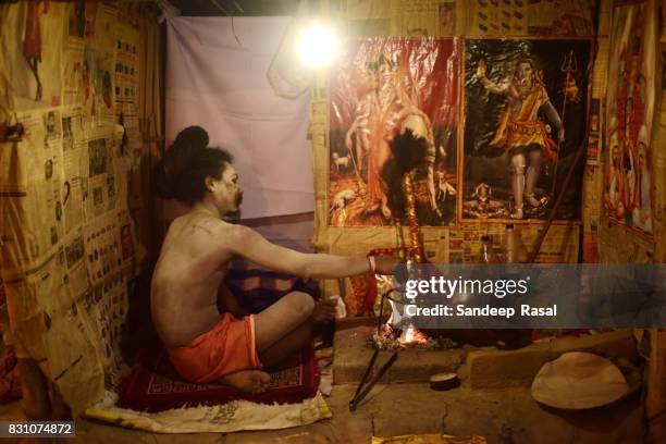 a naga sadhu during ganga sagar fair - ganga sagar stock pictures, royalty-free photos & images