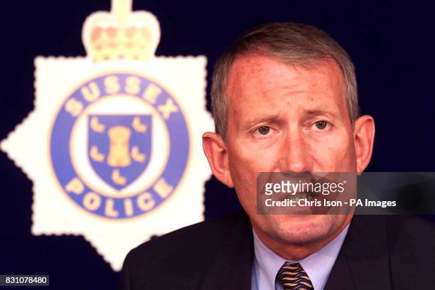 Detective Superintendent Peter Kennet of Sussex Police informs the media at Littlehampton police station, that Roy Whiting has been arrested by...