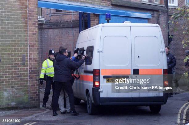Roy Whiting arrives in a prison vehicle at Lewes Crown Court in East Sussex, where he denies abducting and murdering eight year old Sarah Payne in...