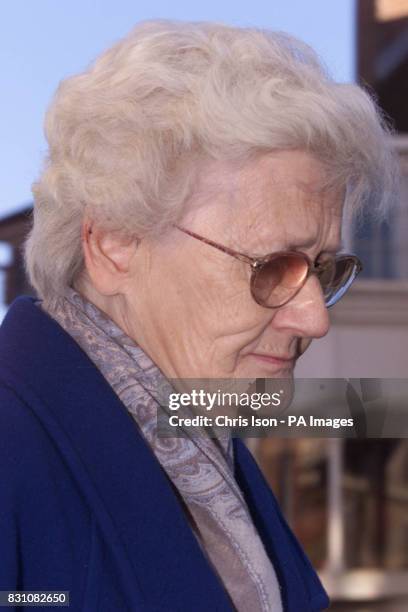 Pamela Green, the mother of Roy Whiting leaves Lewes Crown Court in East Sussex after hearing the judge's summing up of the trial of her son who is...