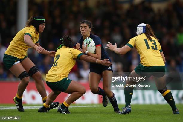 Montserrat Amedee of France is tacked by Cheyenne Campbell of Australia during the Women's Rugby World Cup 2017 match between France and Australia on...