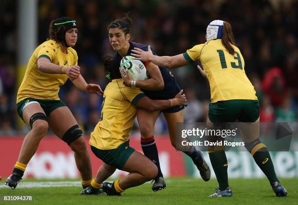 Montserrat Amedee of France is tacked by Cheyenne Campbell of Australia during the Women's Rugby World Cup 2017 match between France and Australia on...