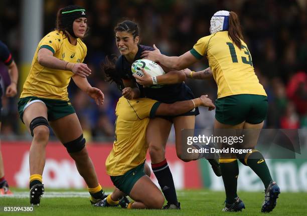 Montserrat Amedee of France is tacked by Cheyenne Campbell of Australia during the Women's Rugby World Cup 2017 match between France and Australia on...