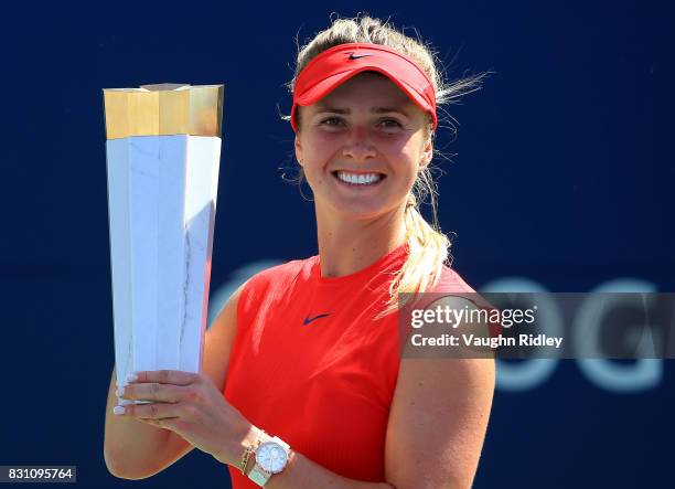 Elina Svitolina of Ukraine with the winners trophy after defeating Caroline Wozniacki of Denmark following the final match on Day 9 of the Rogers Cup...