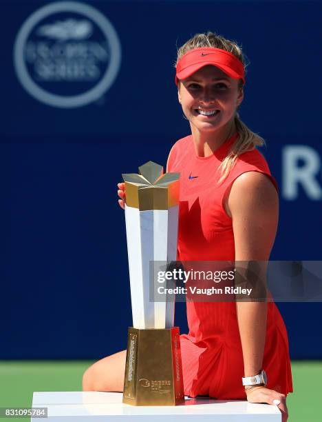 Elina Svitolina of Ukraine with the winners trophy after defeating Caroline Wozniacki of Denmark following the final match on Day 9 of the Rogers Cup...