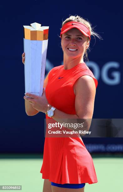 Elina Svitolina of Ukraine with the winners trophy after defeating Caroline Wozniacki of Denmark following the final match on Day 9 of the Rogers Cup...