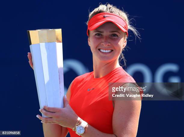 Elina Svitolina of Ukraine with the winners trophy after defeating Caroline Wozniacki of Denmark following the final match on Day 9 of the Rogers Cup...