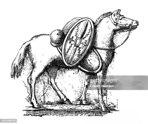 stockillustraties, clipart, cartoons en iconen met romeinse warrior paard - sparta greece