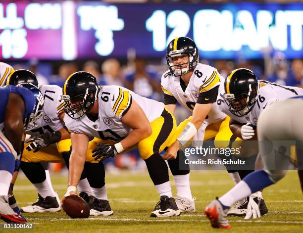 Quarterback Bart Houston of the Pittsburgh Steelers in action during the fourth quarter against the New York Giants during an NFL preseason game at...