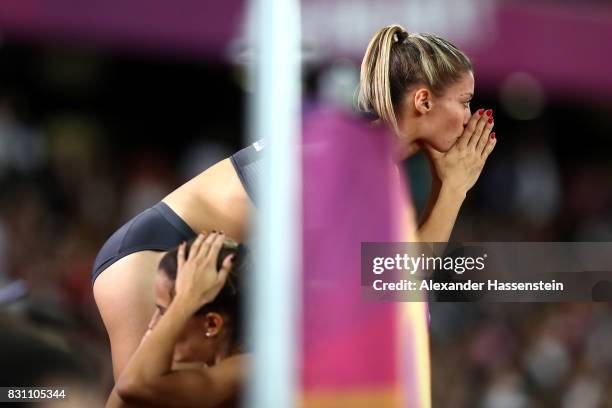 Ruth Sophia Spelmeyer of Germany reacts after they placed last in the Women's 4x400 Metres Relay final during day ten of the 16th IAAF World...