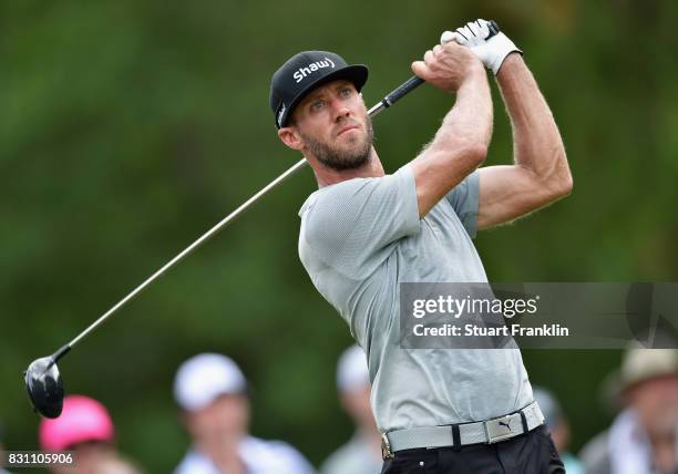 Graham DeLaet of Canada plays his shot from the third tee during the final round of the 2017 PGA Championship at Quail Hollow Club on August 13, 2017...
