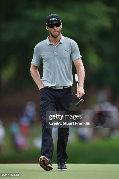 Graham DeLaet of Canada walks onto the second green during the final round of the 2017 PGA Championship at Quail Hollow Club on August 13, 2017 in...