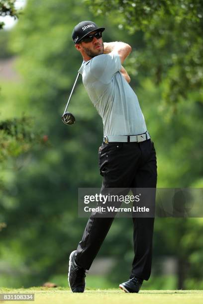 Graham DeLaet of Canada plays his shot from the second tee during the final round of the 2017 PGA Championship at Quail Hollow Club on August 13,...