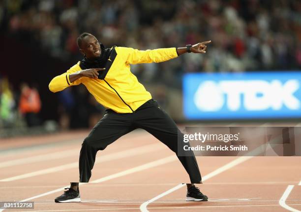 Usain Bolt of Jamaica is honored after his last World Athletics Championships during day ten of the 16th IAAF World Athletics Championships London...