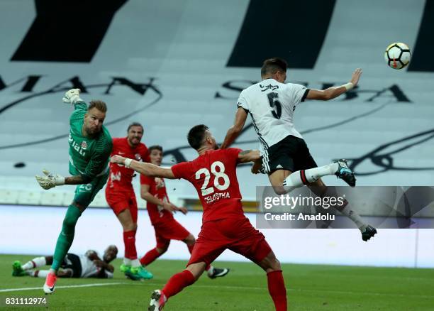 Pepe of Besiktas in action against Celustka of Antalyaspor during a Turkish Spor Toto Super Lig soccer match between Besiktas JK and Antalyaspor at...