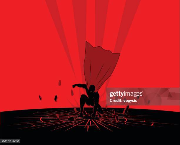 vector superhero landing silhouette horizontal - black superhero stock illustrations