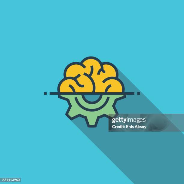 ilustraciones, imágenes clip art, dibujos animados e iconos de stock de ingeniería pensamiento plano icono - mechanical drawing engine