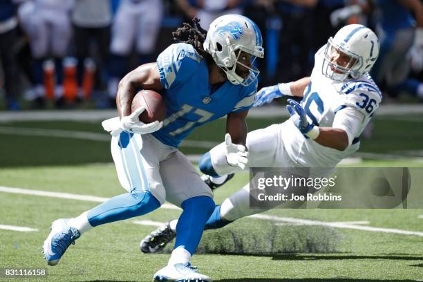 Keshawn Martin of the Detroit Lions makes a move after a reception against Andrew Williamson of the Indianapolis Colts in the second half of a...