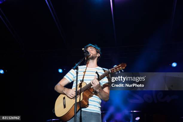 Spanish Latin pop musician Alvaro Soler on stage as he performs at Porto Turistico in Pescara, Italy August 13, 2017