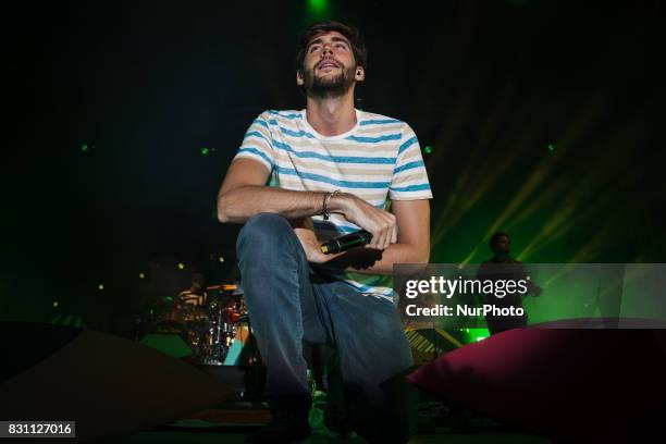 Spanish Latin pop musician Alvaro Soler on stage as he performs at Porto Turistico in Pescara, Italy August 13, 2017