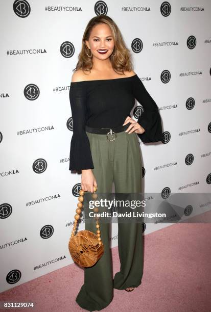 Model Chrissy Teigen attends Day 2 of the 5th Annual Beautycon Festival Los Angeles at the at Los Angeles Convention Center on August 13, 2017 in Los...