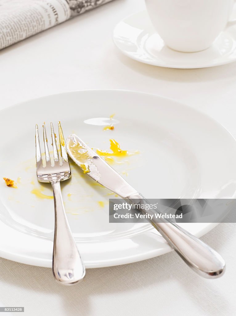 Empty plate and silverware