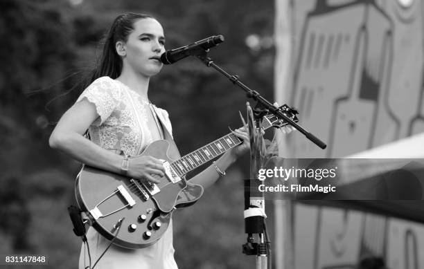 Sophie Hawley-Weld of Sofi Tukker performs on the Twin Peaks Stage during the 2017 Outside Lands Music And Arts Festival at Golden Gate Park on...