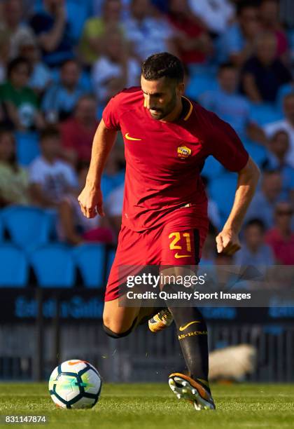 Maxime Gonalons of AS Roma in action during the pre-season friendly match between Celta de Vigo and AS Roma at Balaidos Stadium on August 13, 2017 in...