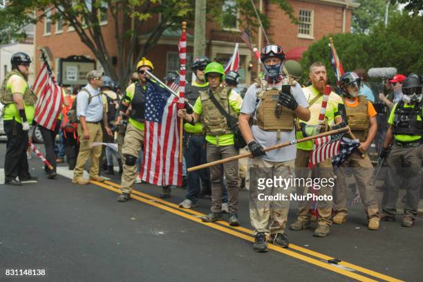 Right wing militia group attempted to do security for the rally on 12 August 2017 in Charlottesville, Virginia, USA. The Unite the Right instigated...