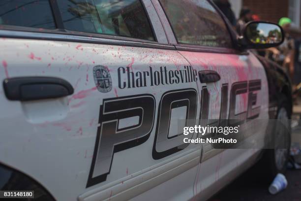 Charlottesville police cruiser was paint bombed on 12 August 2017 in Charlottesville, Virginia, USA. The Unite the Right instigated brawls between...