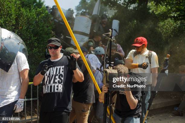 Alt Right/ White Supremacists were pepper sprayed as they left Lee Park on 12 August 2017 in Charlottesville, Virginia, USA. The Unite the Right...
